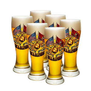 More Picture, Double Flag Gold Globe Marine Corps Pilsner Glass