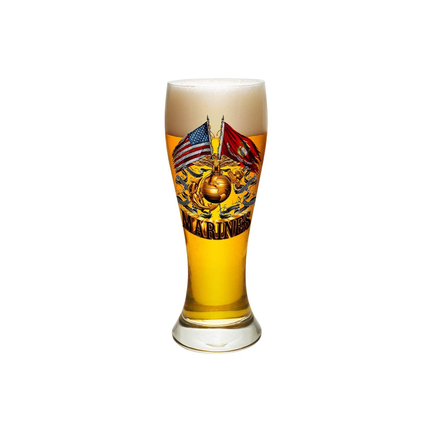 Double Flag Gold Globe Marine Corps Pilsner Glass