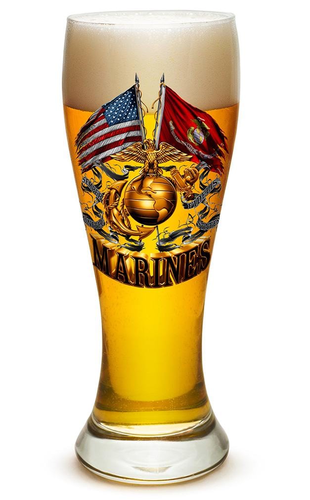 Double Flag Gold Globe Marine Corps 23oz Pilsner Glass Glass Set