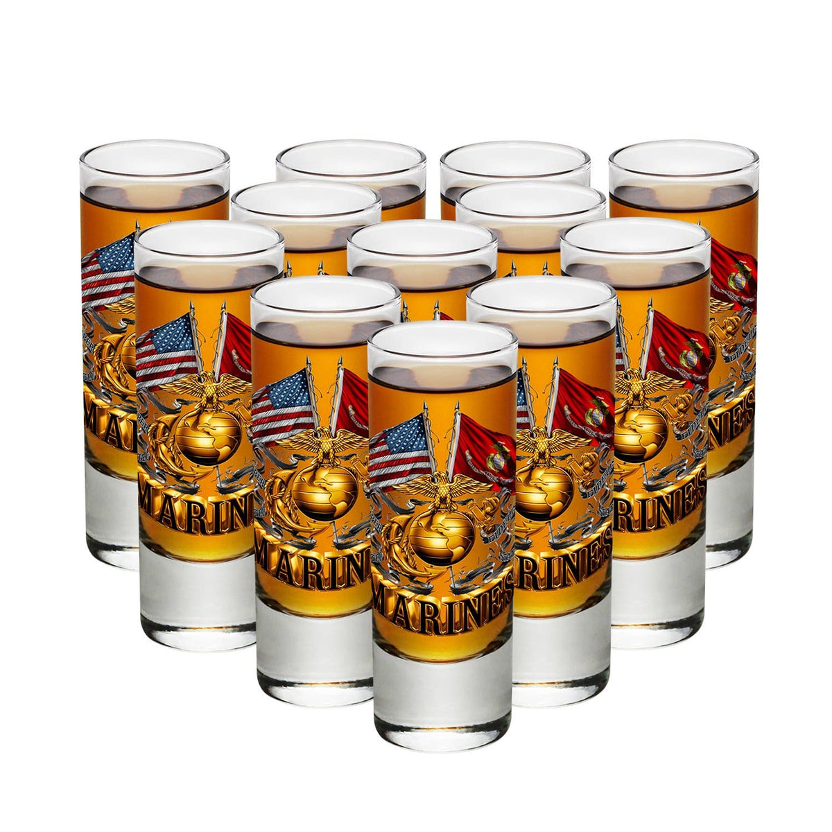Double Flag Gold Globe Marine Corps Shot Glass