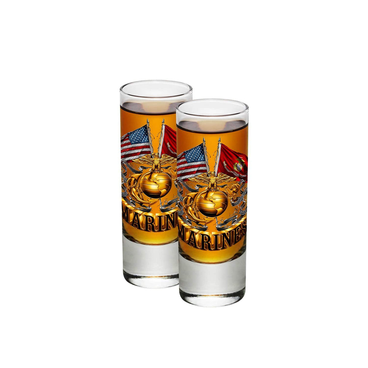 Double Flag Gold Globe Marine Corps Shot Glass