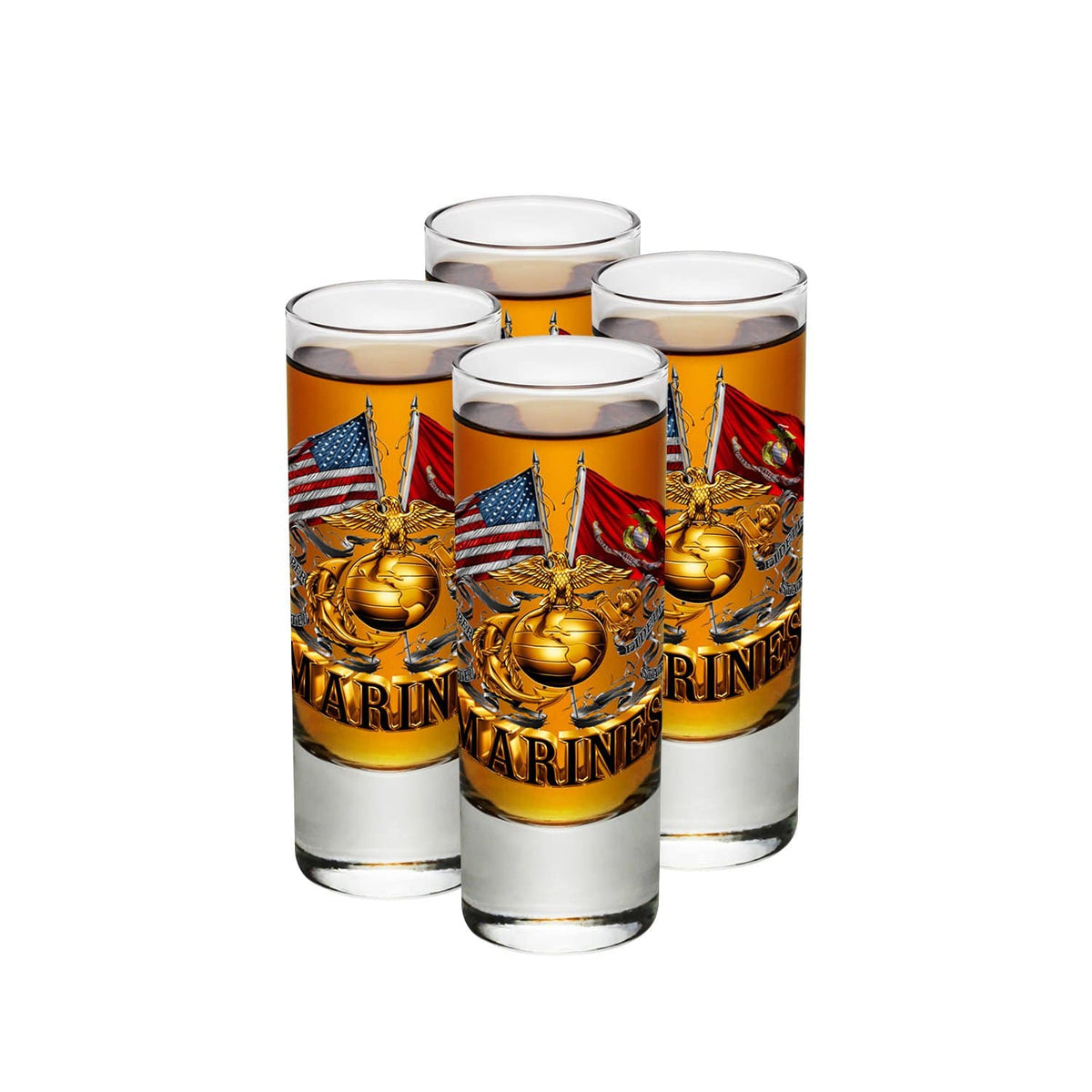 Double Flag Gold Globe Marine Corps Shot Glass