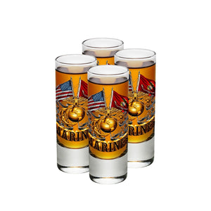 More Picture, Double Flag Gold Globe Marine Corps Shot Glass