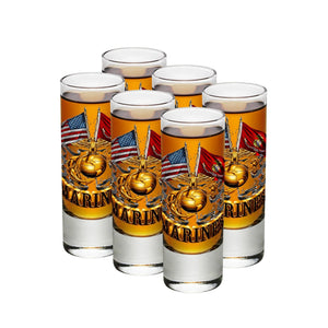 More Picture, Double Flag Gold Globe Marine Corps Shot Glass