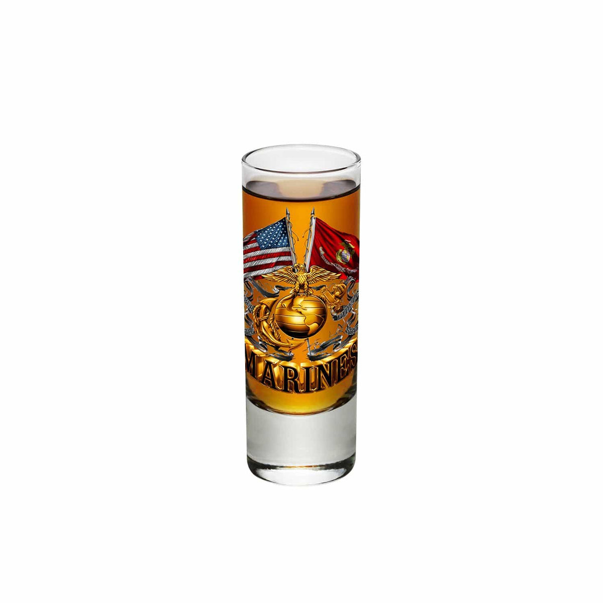 Double Flag Gold Globe Marine Corps Shot Glass