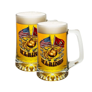 More Picture, Double Flag Gold Globe Marine Corps Tankard