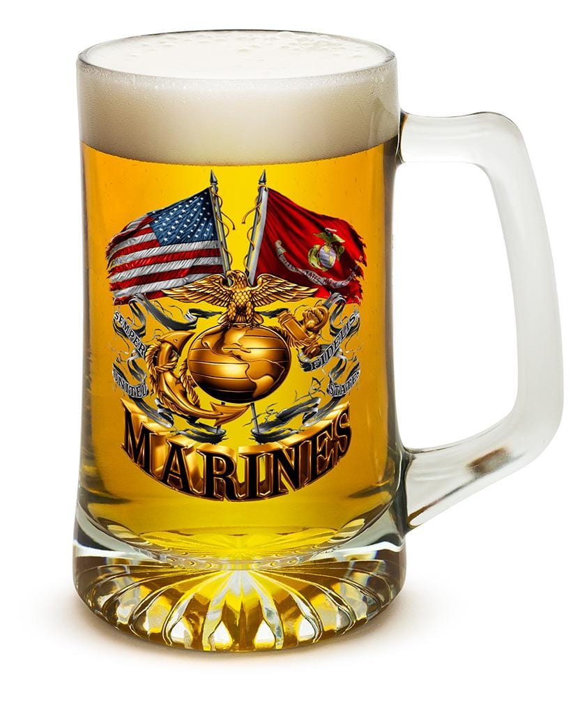 Double Flag Gold Globe Marine Corps 25oz Tankard Glass Set