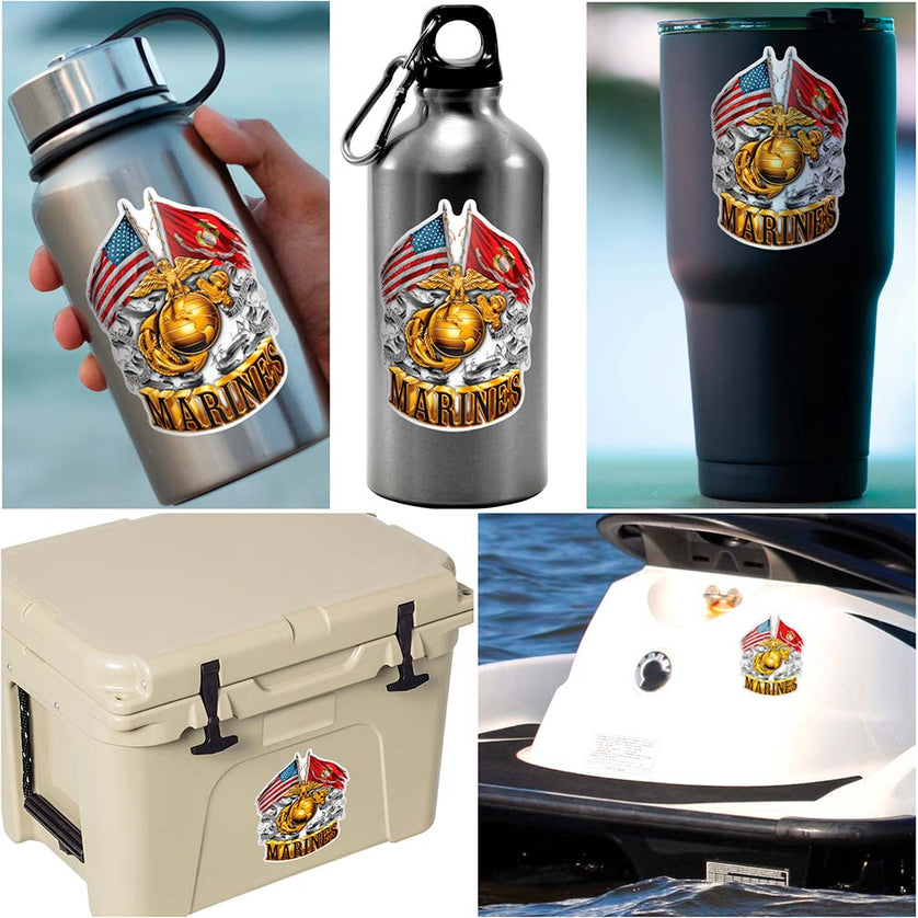 Double Flag Gold Globe Marine Corps Reflective Decal