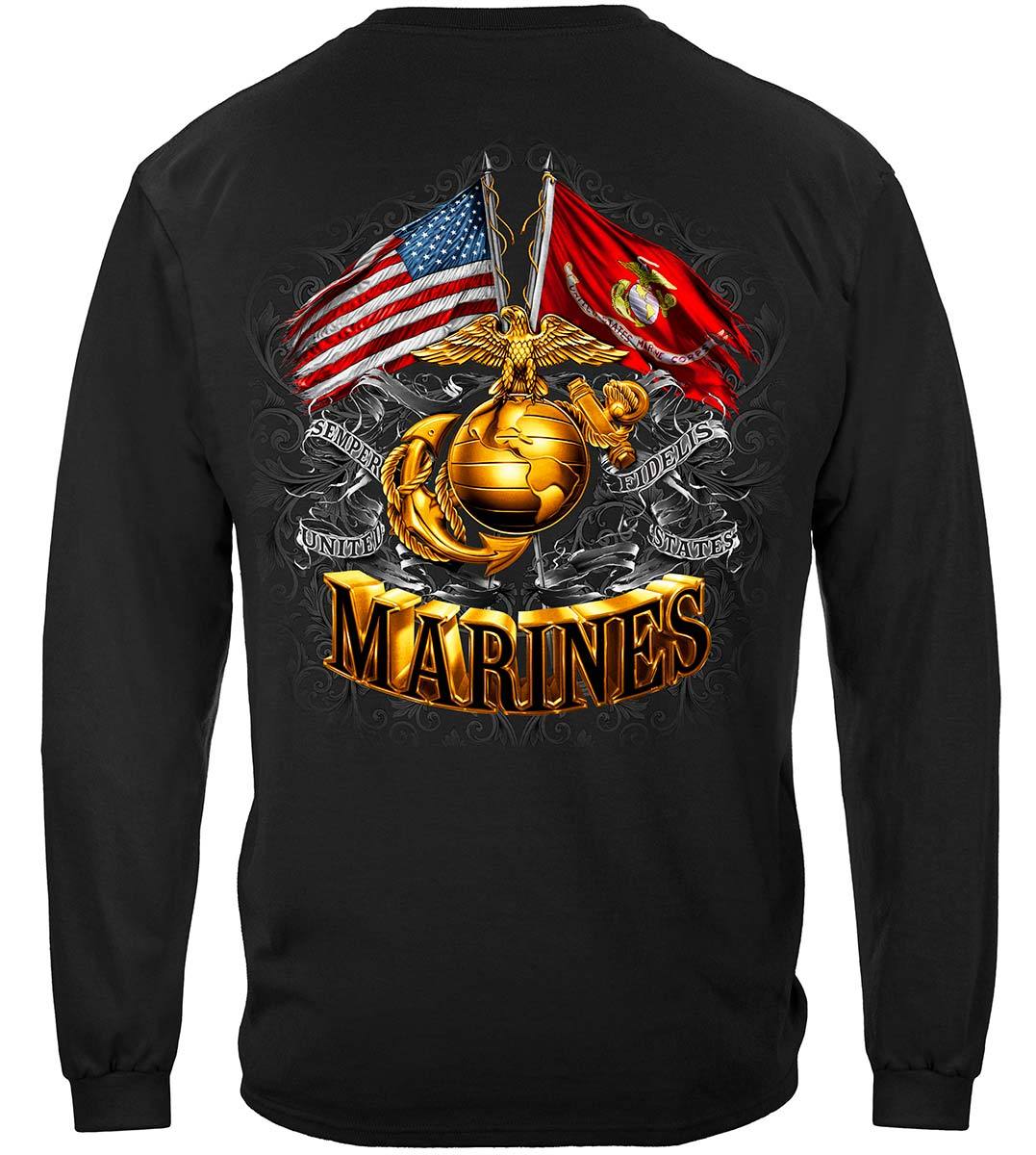 Double Flag Gold Globe Marine Corps Premium Hooded Sweat Shirt