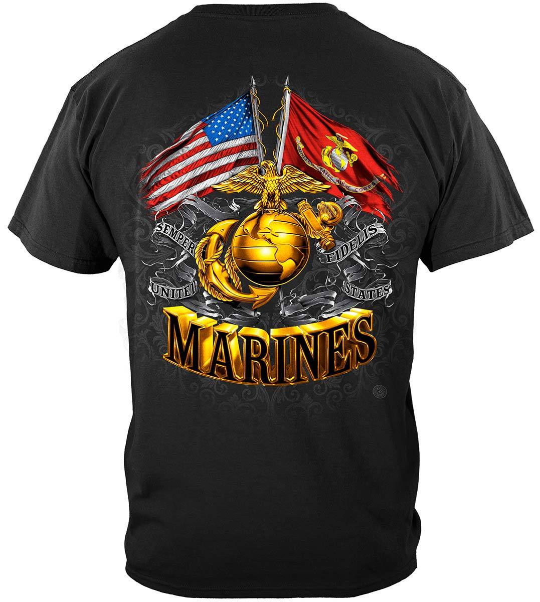Double Flag Gold Globe Marine Corps Premium T-Shirt