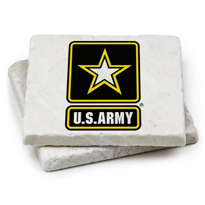 More Picture, US Army Logo Ivory Tumbled Marble 4IN x 4IN Coaster Gift Set
