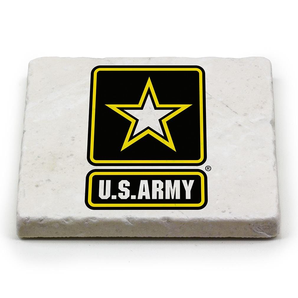 US Army Logo Ivory Tumbled Marble 4IN x 4IN Coaster Gift Set