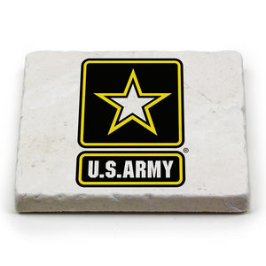 More Picture, US Army Logo Ivory Tumbled Marble 4IN x 4IN Coaster Gift Set