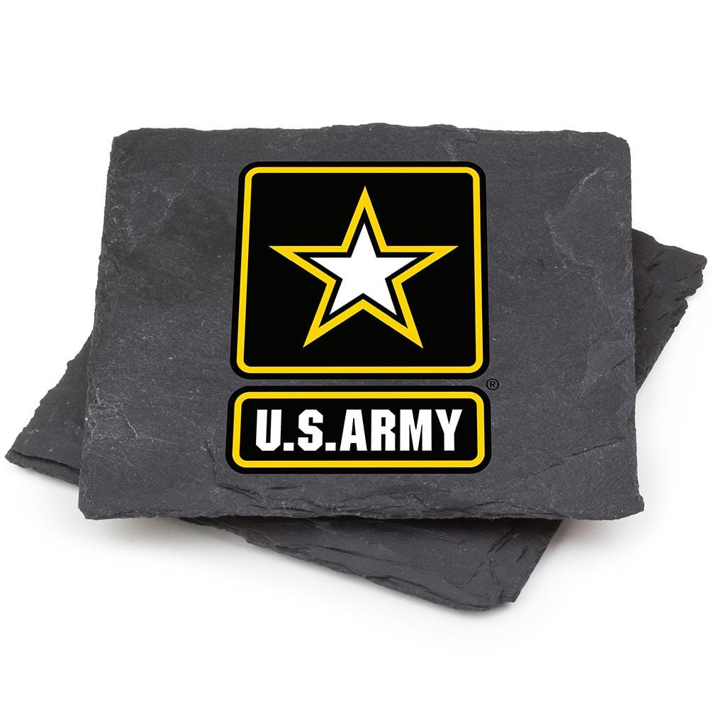 US Army Logo Black Slate 4IN x 4IN Coaster Gift Set