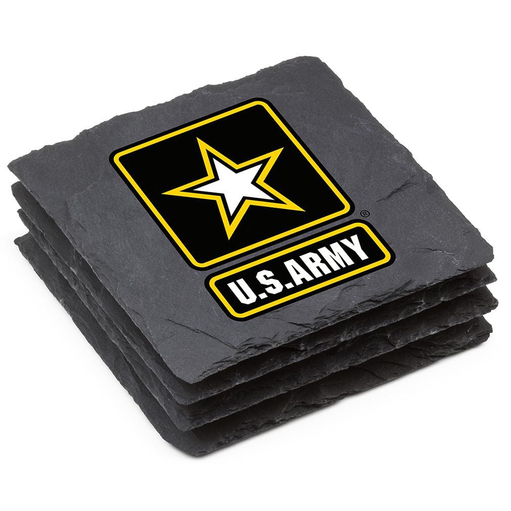 US Army Logo Black Slate 4IN x 4IN Coaster Gift Set