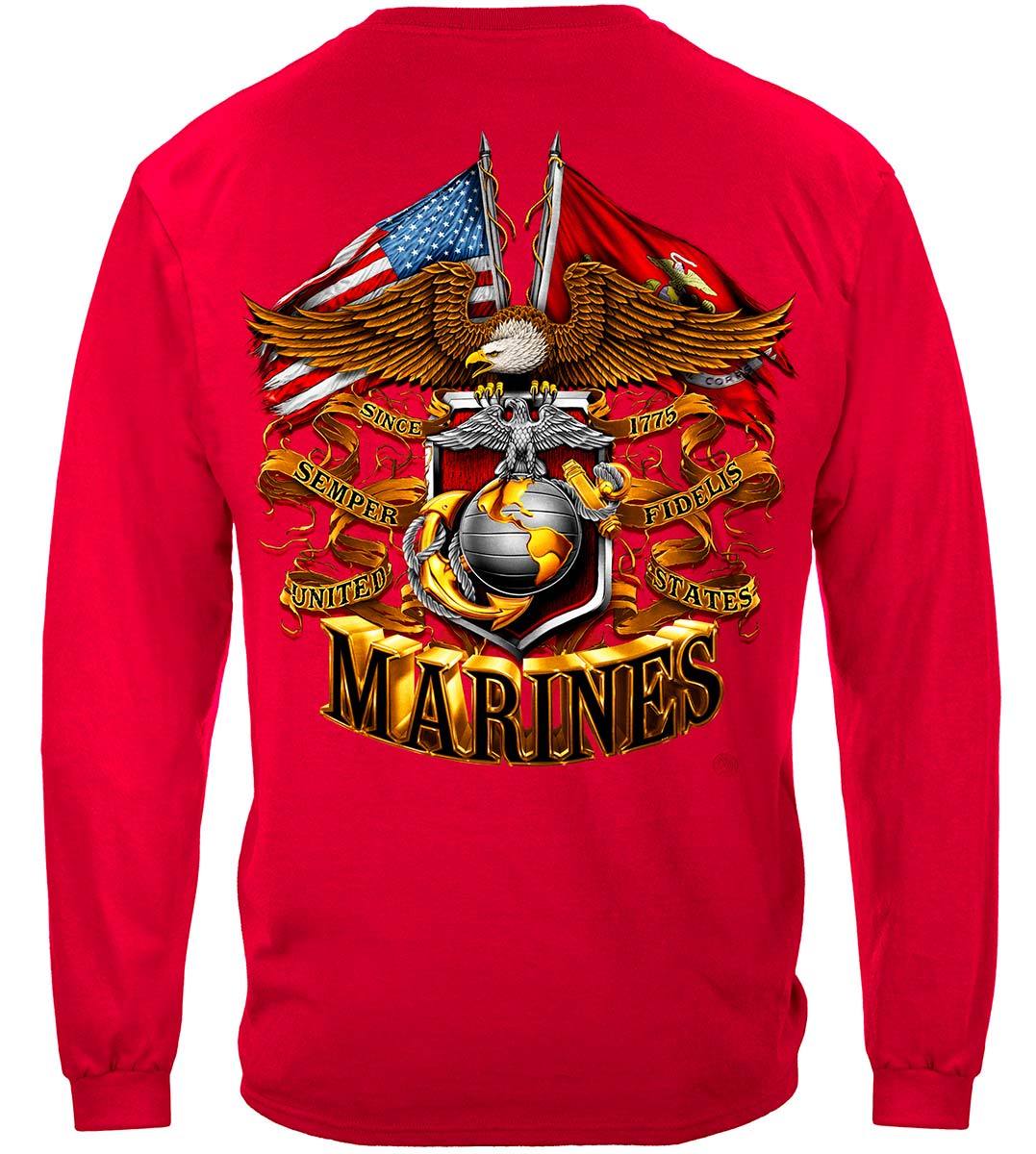 USMC Double Eagle And Flags Foil Stamp Premium Long Sleeves