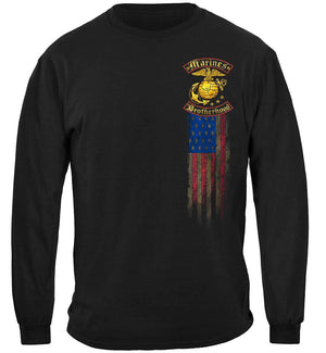 More Picture, USMC Marines Double Flag Brotherhood Distressed Gold Foil Premium Long Sleeves