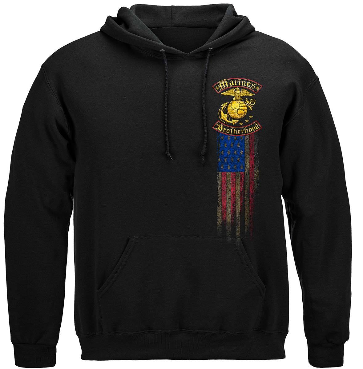 USMC Marines Double Flag Brotherhood Distressed Gold Foil Premium T-Shirt