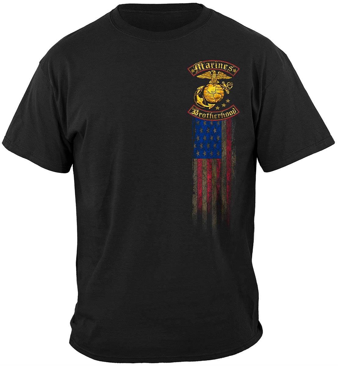 USMC Marines Double Flag Brotherhood Distressed Gold Foil Premium T-Shirt