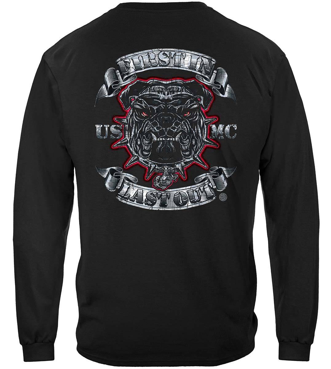USMC First In Last Out Silver Foil Bull Dog Premium Long Sleeves