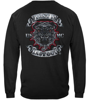 More Picture, USMC First In Last Out Silver Foil Bull Dog Premium Long Sleeves