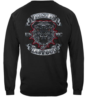 More Picture, USMC First In Last Out Silver Foil Bull Dog Premium T-Shirt