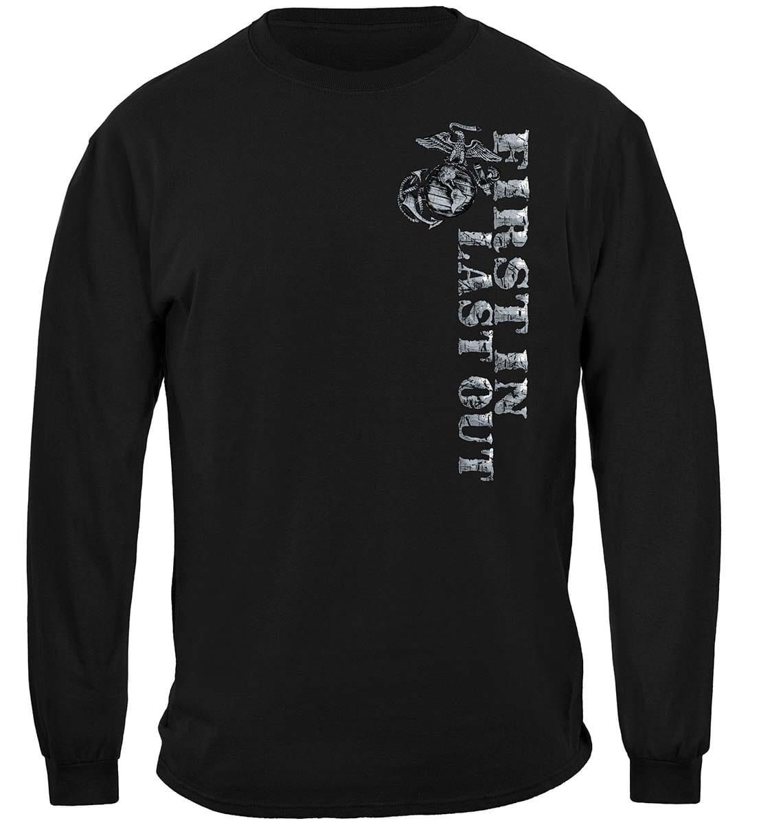 USMC First In Last Out Silver Foil Bull Dog Premium T-Shirt