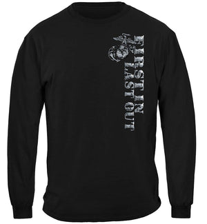 More Picture, USMC First In Last Out Silver Foil Bull Dog Premium T-Shirt