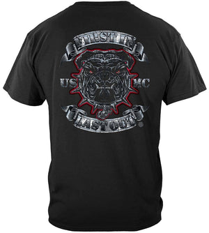 More Picture, USMC First In Last Out Silver Foil Bull Dog Premium T-Shirt