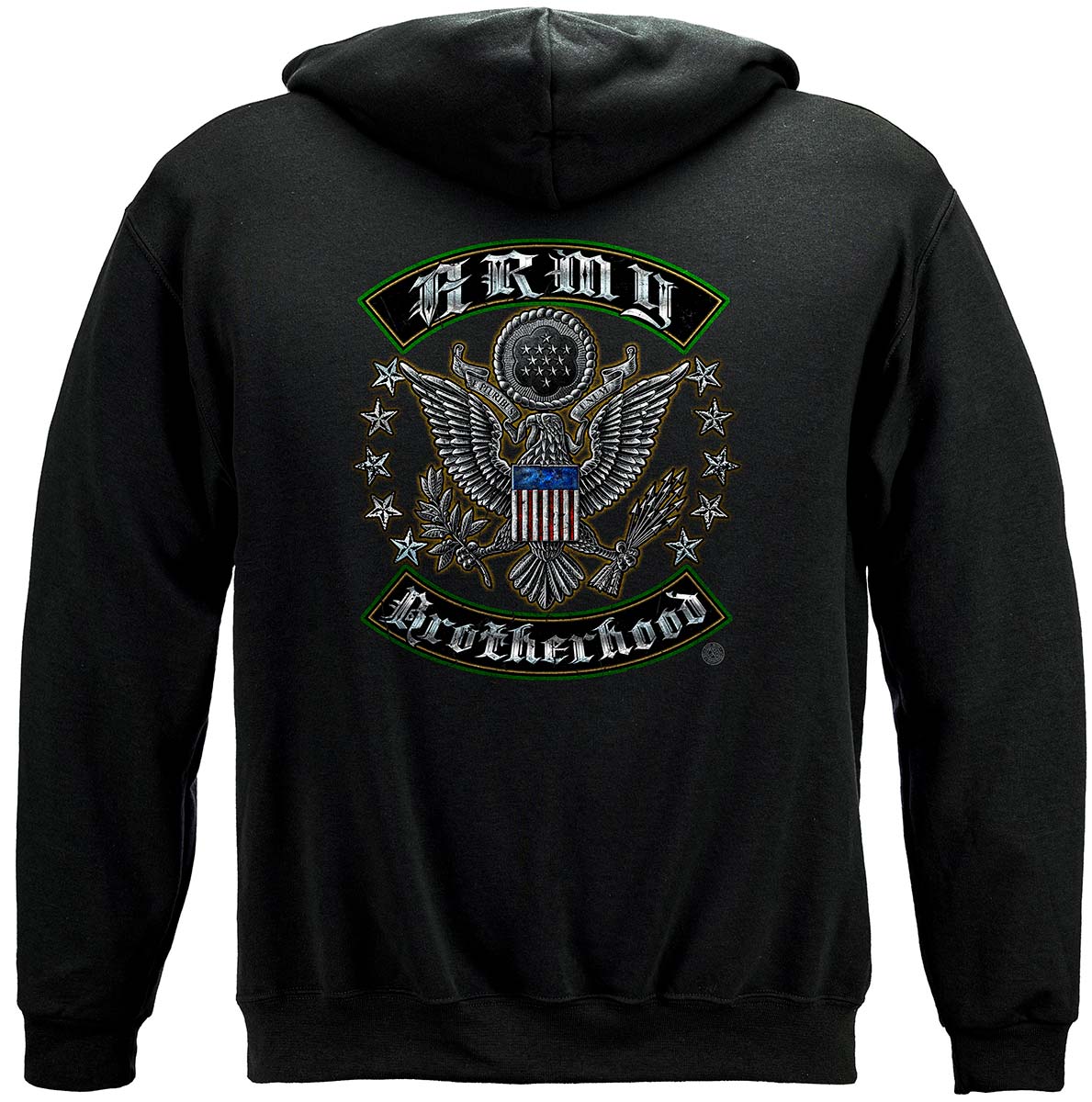 US Army Silver Stars Biker Rockers Silver Foil Premium Hooded Sweat Shirt