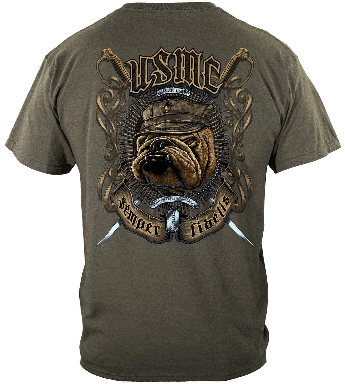USMC Bull Dog Crossed Swords Premium T-Shirt
