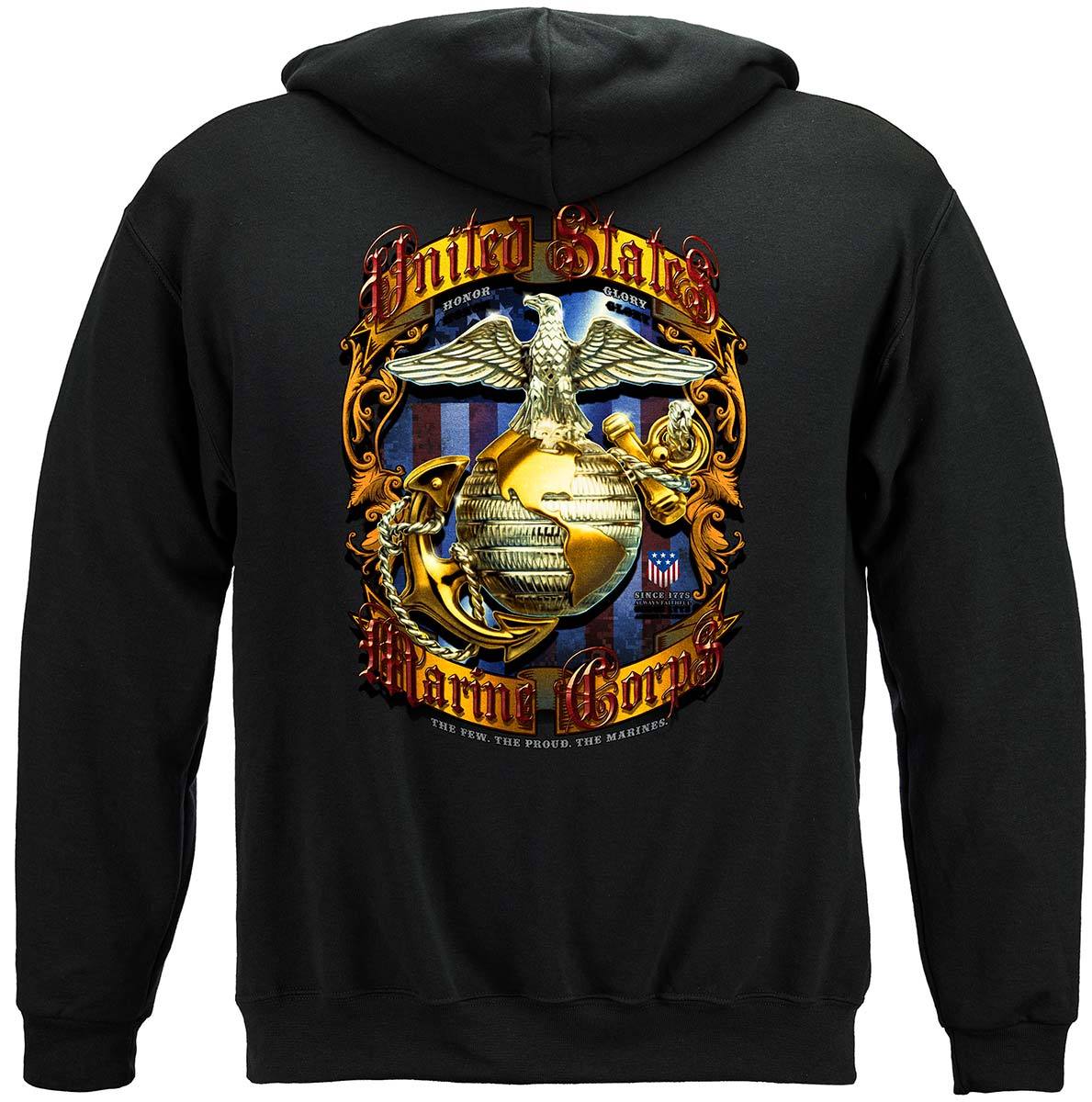 USMC Pride Honor Tradition Marine Corps Foil Premium Hooded Sweat Shirt