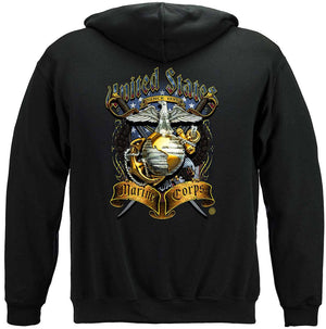 More Picture, USMC Crossed Swords Foil Premium Hooded Sweat Shirt