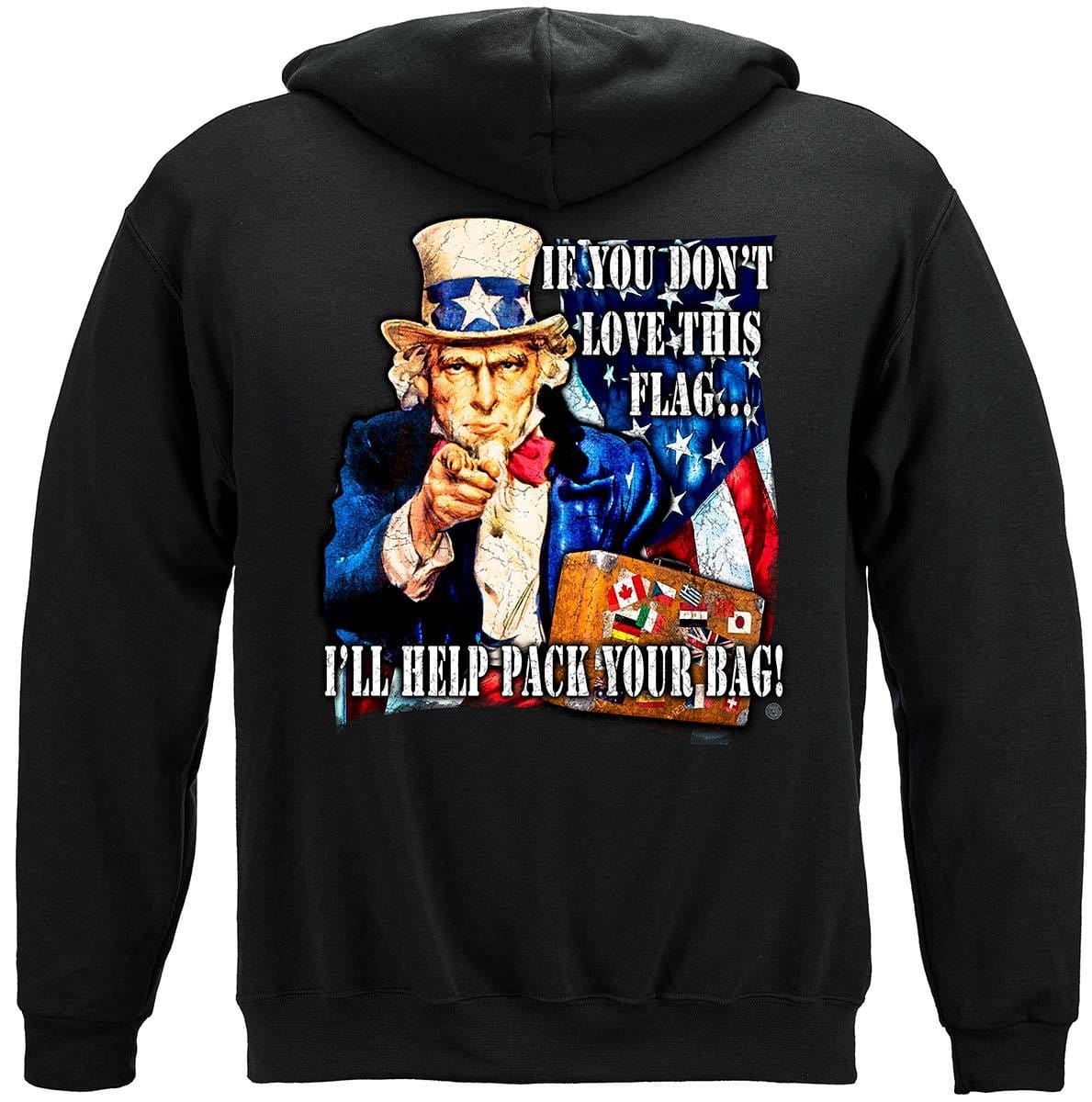 Uncle Sam Pack Your Bags Flag Design Premium Hooded Sweat Shirt