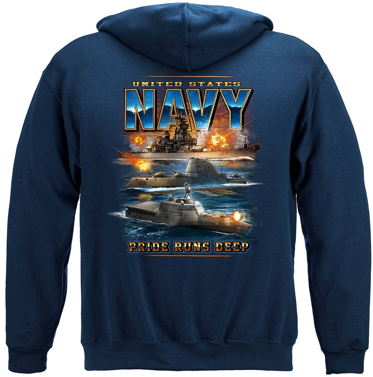 US NAVY Pride Runs Deep Premium Hooded Sweat Shirt