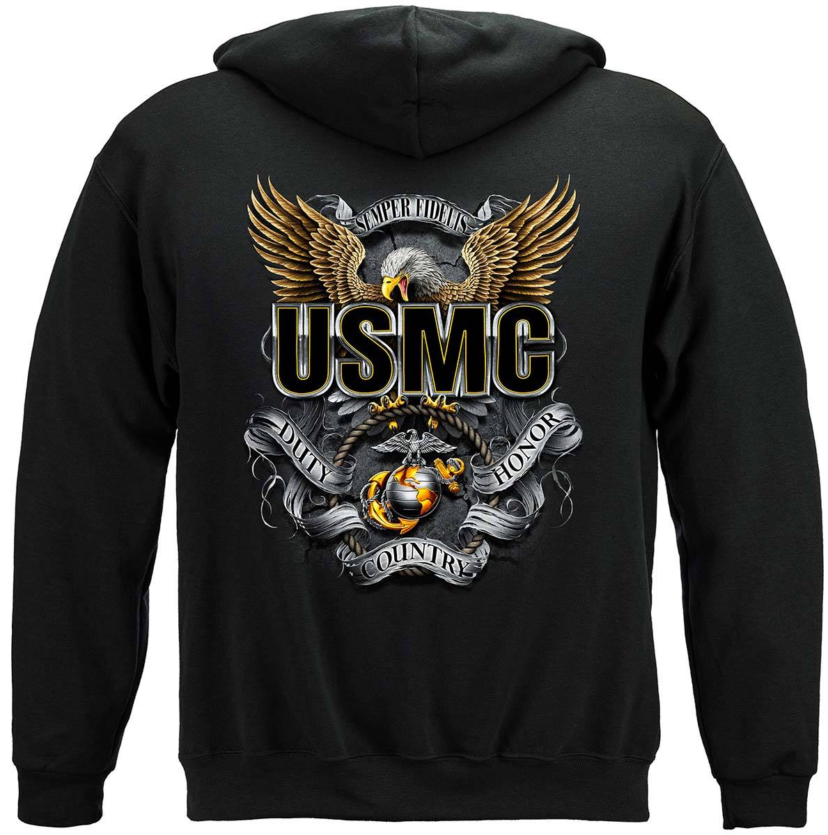 USMC Duty Honor Country Screaming Eagle Premium Hooded Sweat Shirt