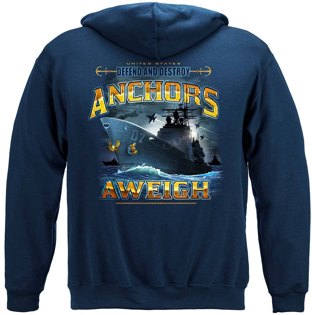 US NAVY Anchors Aweigh Defend And Destroy Premium T-Shirt