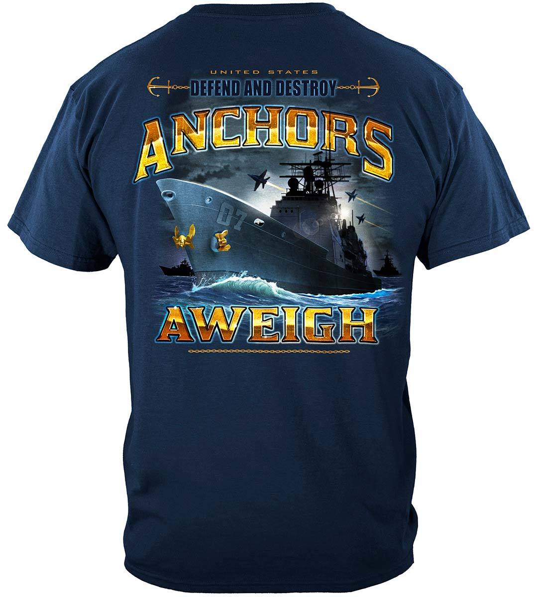 US NAVY Anchors Aweigh Defend And Destroy Premium Long Sleeves