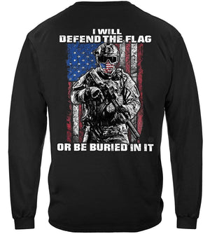 More Picture, American Flag Defend Or Be Buried Or Be Buried In It Premium Long Sleeves