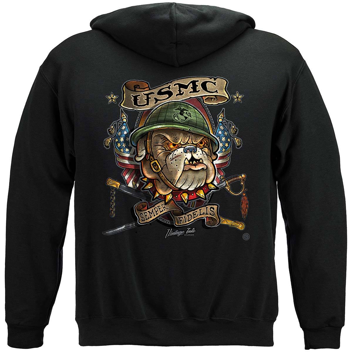 Marine Corps USMC Vintage Tattoo Semper Fidelis Premium Hooded Sweat Shirt