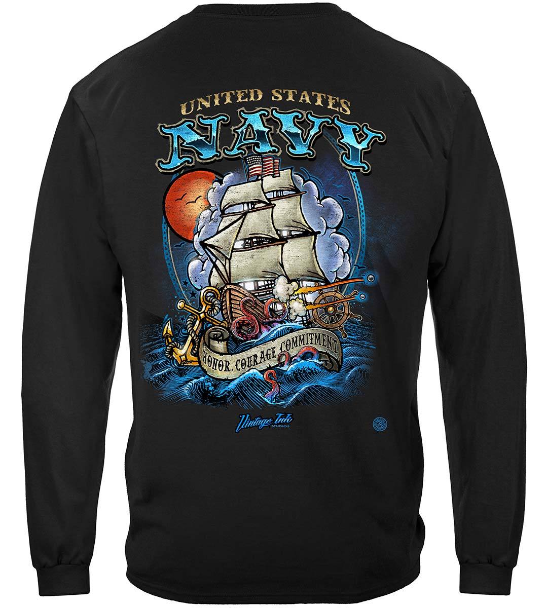 US NAVY Vintage Tattoo Battle Schooners United States Navy USN Premium Hooded Sweat Shirt