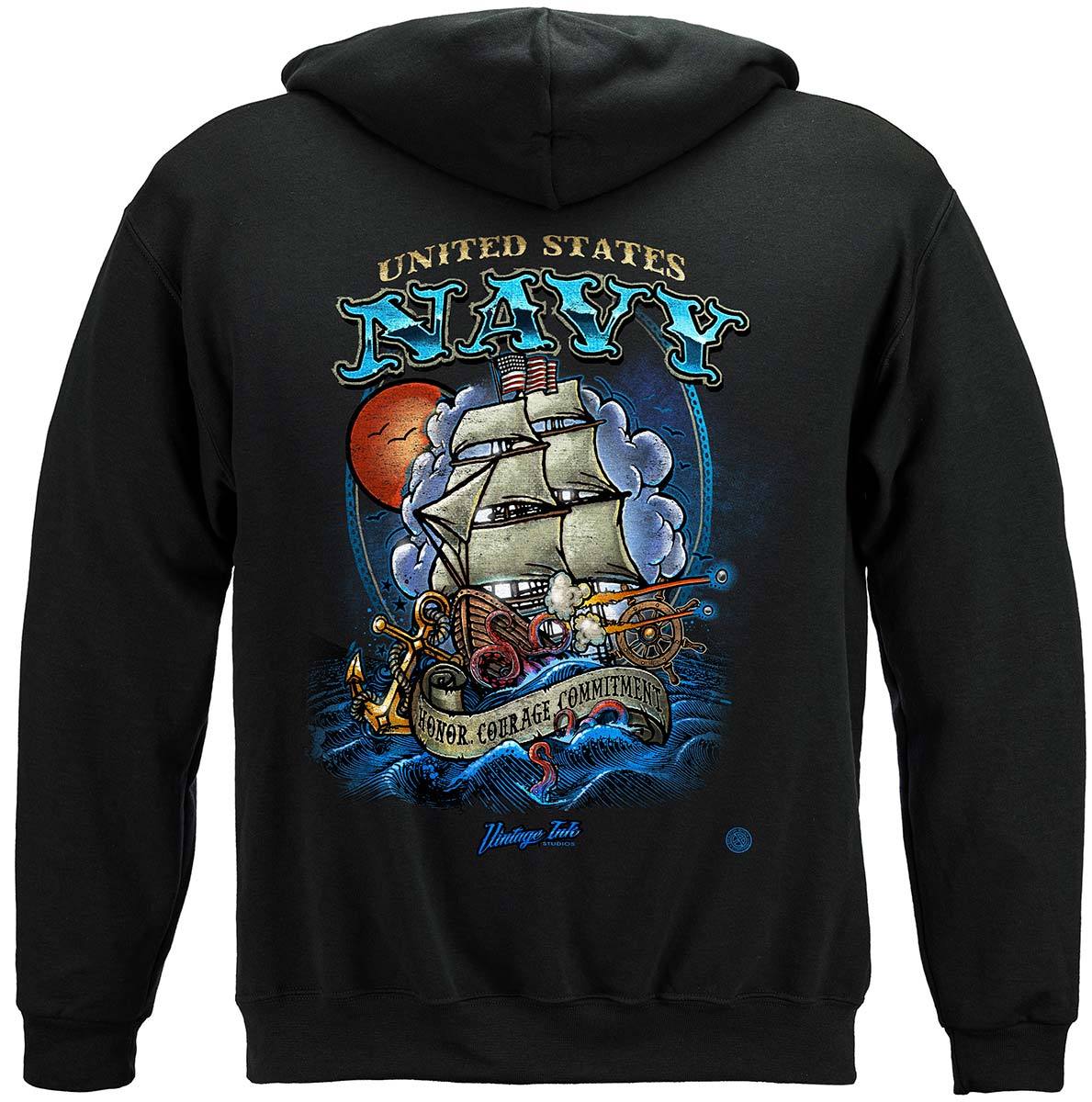 US NAVY Vintage Tattoo Battle Schooners United States Navy USN Premium Hooded Sweat Shirt