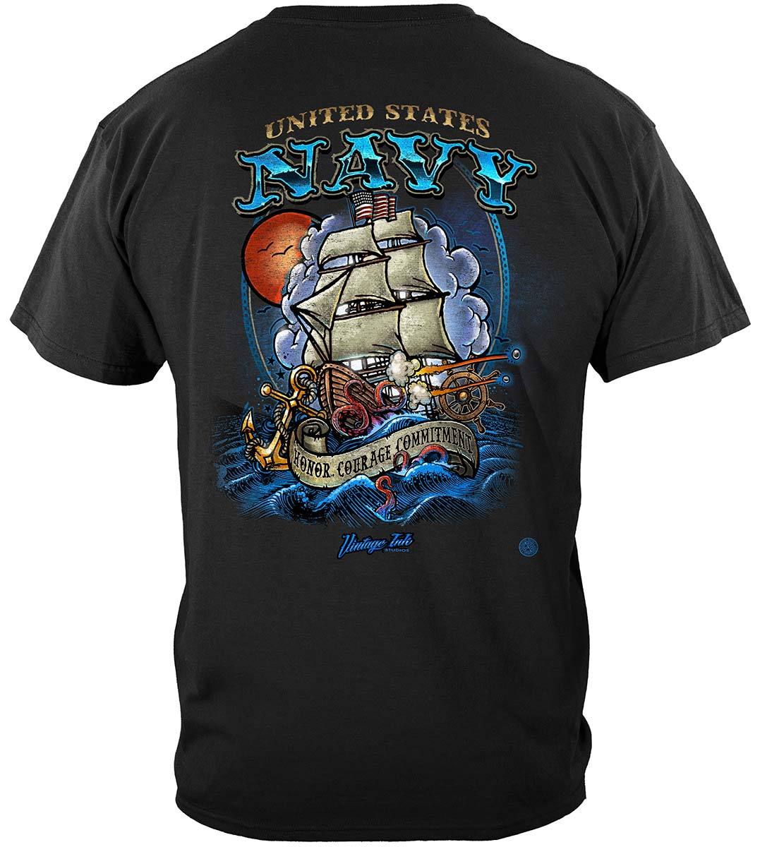 US NAVY Vintage Tattoo Battle Schooners United States Navy USN Premium Long Sleeves