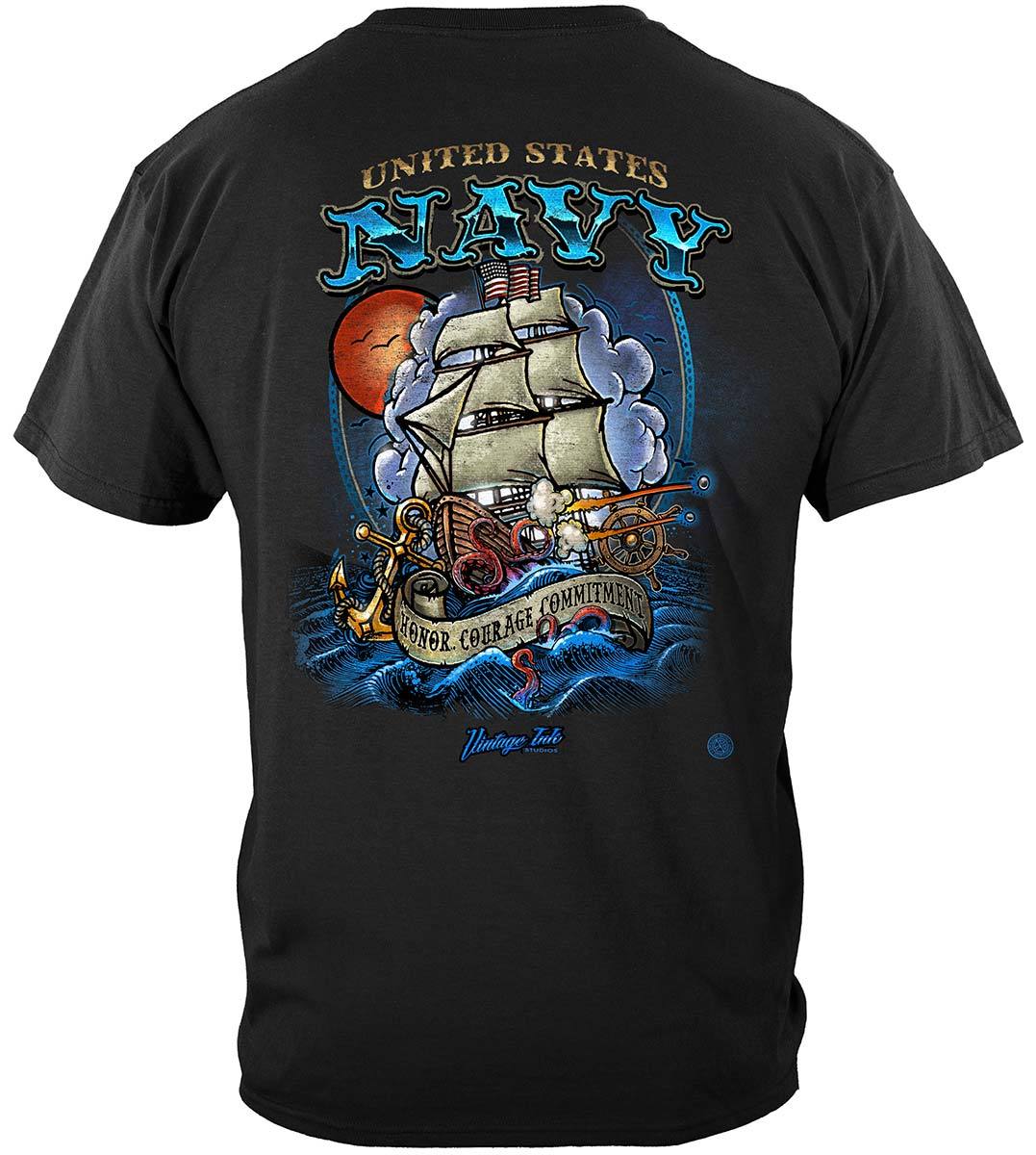 US NAVY Vintage Tattoo Battle Schooners United States Navy USN Premium Hooded Sweat Shirt