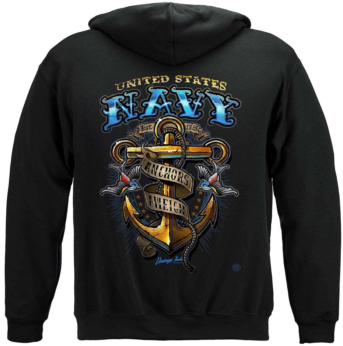 US NAVY Vintage Tattoo Classic Anchor United States Navy USN Premium Hooded Sweat Shirt