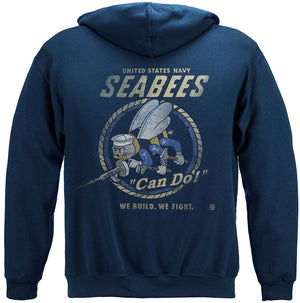 More Picture, US NAVY Vintage Sea Bees United States Navy USN Premium Hooded Sweat Shirt