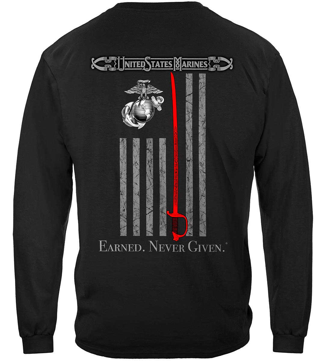 Marine Corps USMC Thin Red Line American Flag Earned Never Given Premium Hooded Sweat Shirt