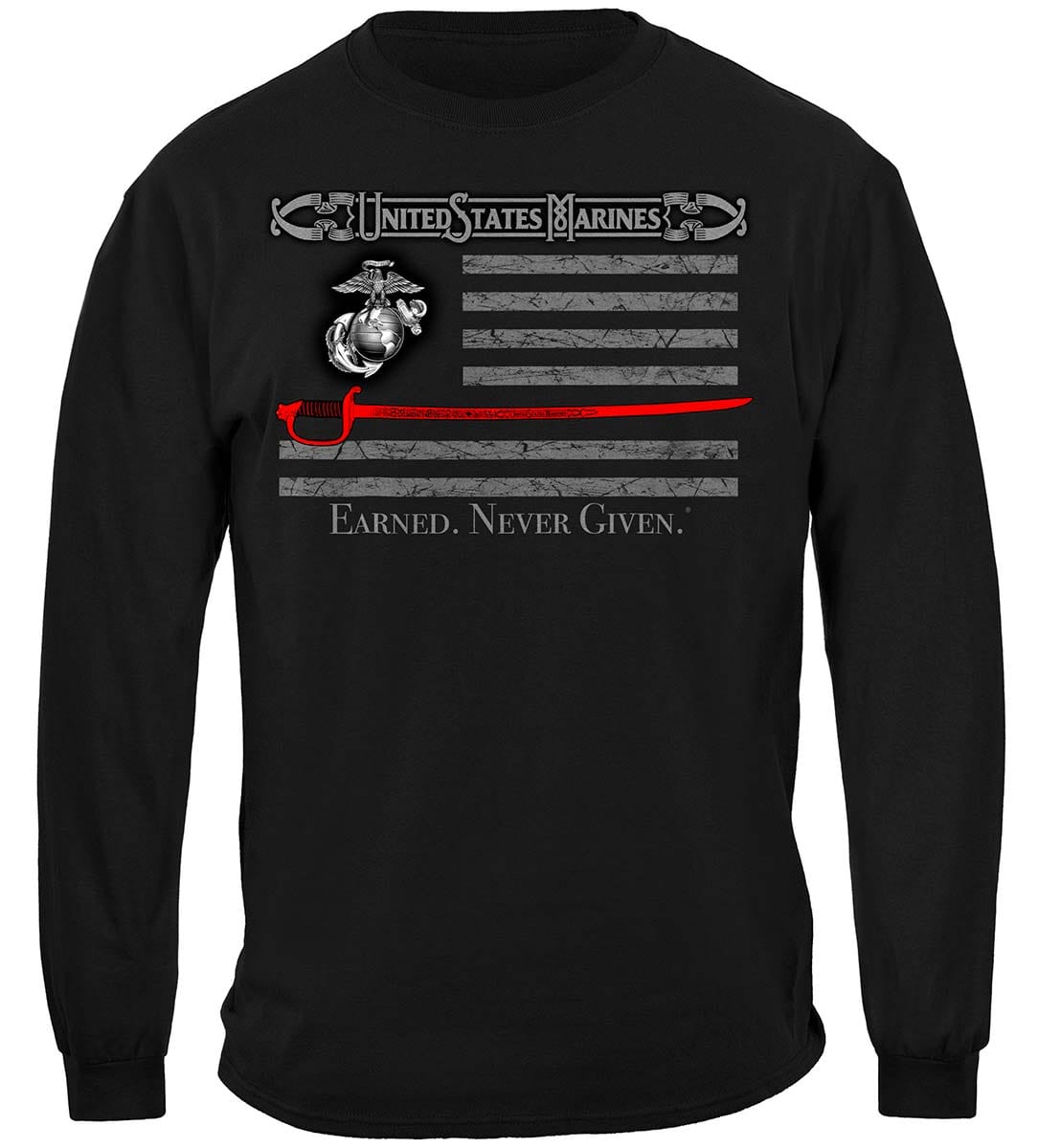 Marine Corps USMC Thin Red Line American Flag Earned Never Given Premium Hooded Sweat Shirt