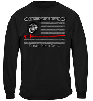 More Picture, Marine Corps USMC Thin Red Line American Flag Earned Never Given Premium Hooded Sweat Shirt