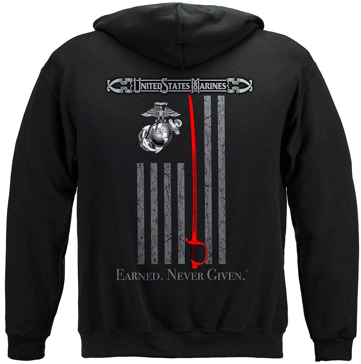 Marine Corps USMC Thin Red Line American Flag Earned Never Given Premium Hooded Sweat Shirt